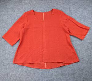 Fridaze Linen Blouse Womens Large Relaxed Orange Lagenlook Artsy Natural Beach